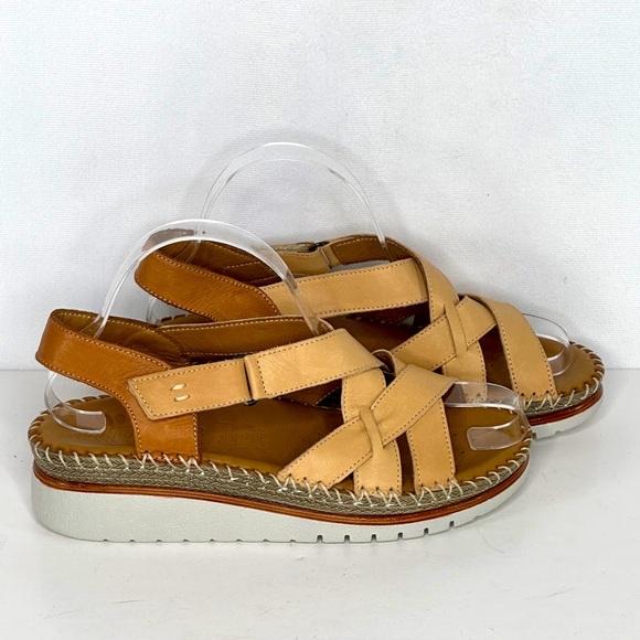 Spring Step Shoes - Spring Step Tan and Camel Leather Sandal Wedge